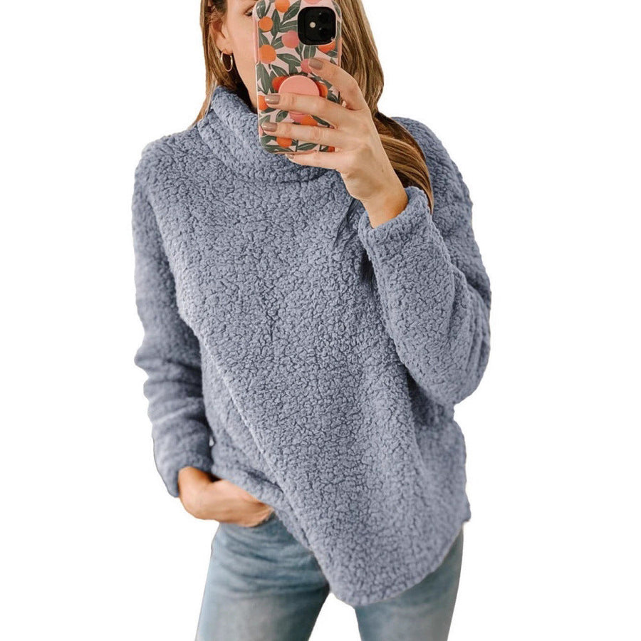 Damen Kuscheliger Fleece-Pullover mit hohem Kragen und strukturierter Oberfläche