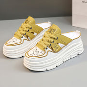 Damen Chunky Slipper mit modischem Schnürsenkel-Design und atmungsaktiver Obermaterialkombination