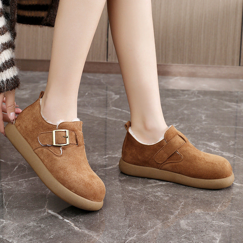 Damen Bequeme Slipper mit schnallenverzierung und weichem Fleece-Innenfutter