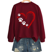 Damen Sweatshirt mit kreativem Herz- und Pfotendesign