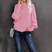 Damen Grobstrickpullover mit Stehkragen und Ballonärmeln