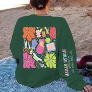 Damen Sweatshirt mit buntem Grafikdesign und originellem Pflege-Motiv