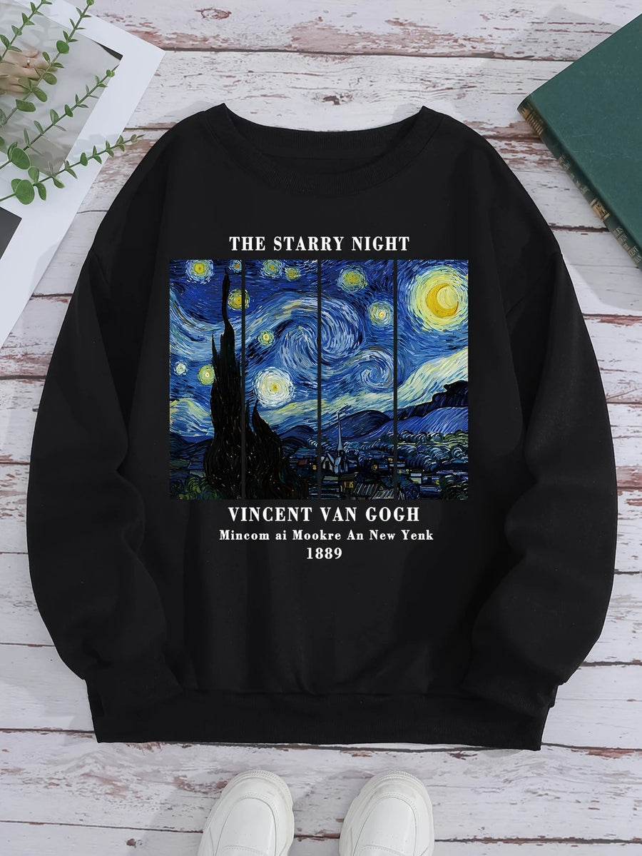 Damen Sweatshirt mit künstlerischem Van Gogh Motiv und modernem Druck