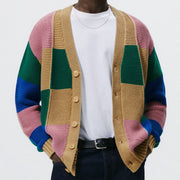 Herren gestreifter Strickcardigan mit bunten Farbblock-Design Aliams
