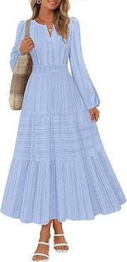 Damen Maxikleid mit eleganten Puffärmeln und gesmoktem Taillenbereich
