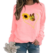 Damen Sweatshirt mit grafischem Schmetterlings- und Sonnenblumenmotiv