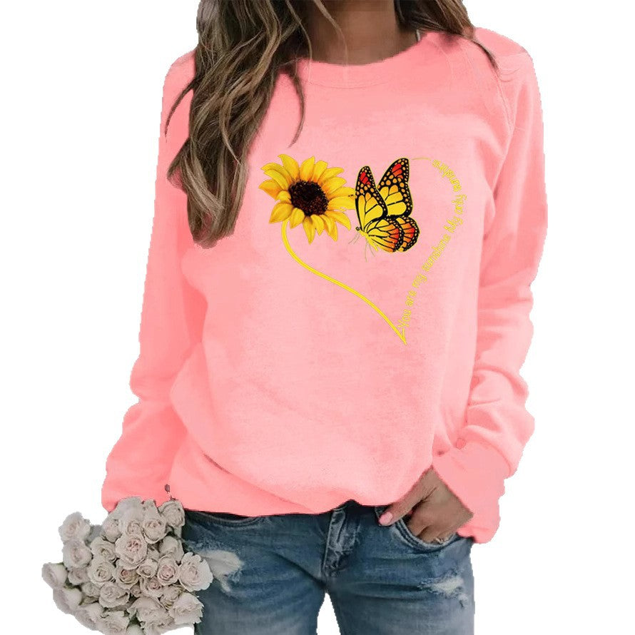 Damen Sweatshirt mit grafischem Schmetterlings- und Sonnenblumenmotiv