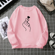 Damen Sweatshirt mit kreativem Handzeichen-Motiv und weichem Innenfutter