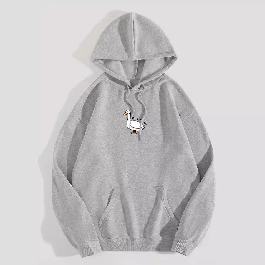 Damen Kapuzenpullover mit kreativem Gänsemotiv und weichem fleece innen