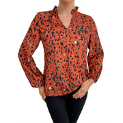 Damen Bluse mit floralem Leopardenmuster und voluminösen Ärmeln