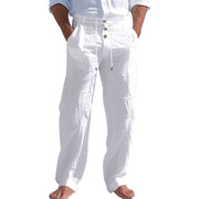 Herren lässige Leinenhose mit hohem Bund und bequemen Taschen Heidi-Mode