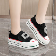 Damen Sneakers mit funkelndem Schnallen-Design und hoher Plattform