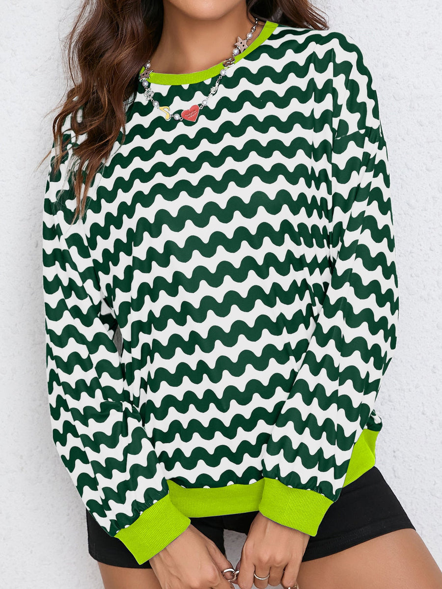 Damen farbenfrohes Sweatshirt mit Wellenmuster und sportlichem Schnitt