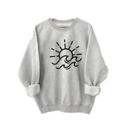Damen Sweatshirt mit kreativem Sonnen- und Wellenmotiv