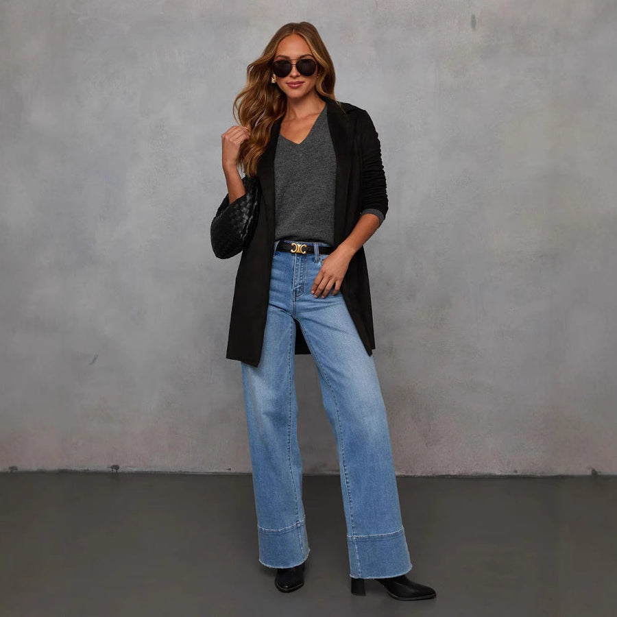 Damen Eleganter Longline Blazer aus Wildlederimitat