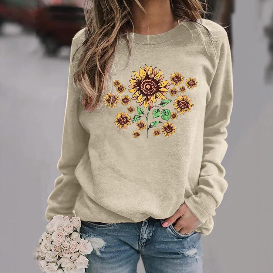 Damen Sweatshirt mit floralem Sonnenblumenmotiv und bequemer Passform