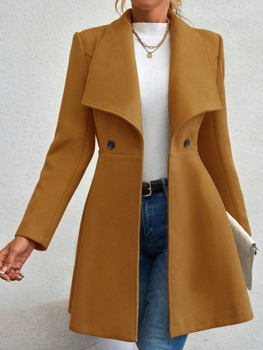 Damen eleganter Wollmantel mit modischem Revers und doppelter Knopfleiste