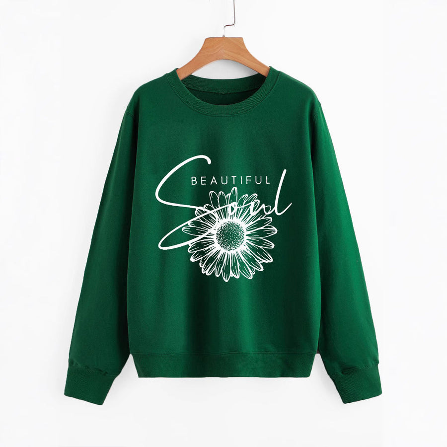 Damen Sweatshirt mit floralem Motiv und inspirierendem Schriftzug