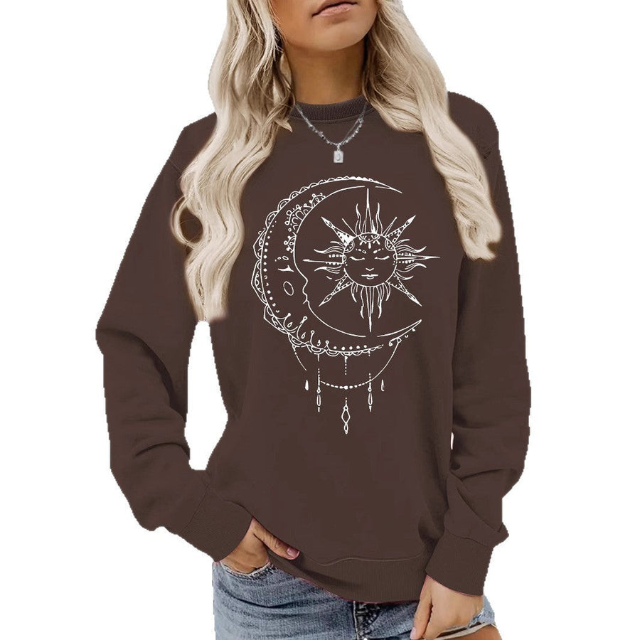 Damen Sweatshirt mit künstlerischem Sonnen- und Mondmotiv