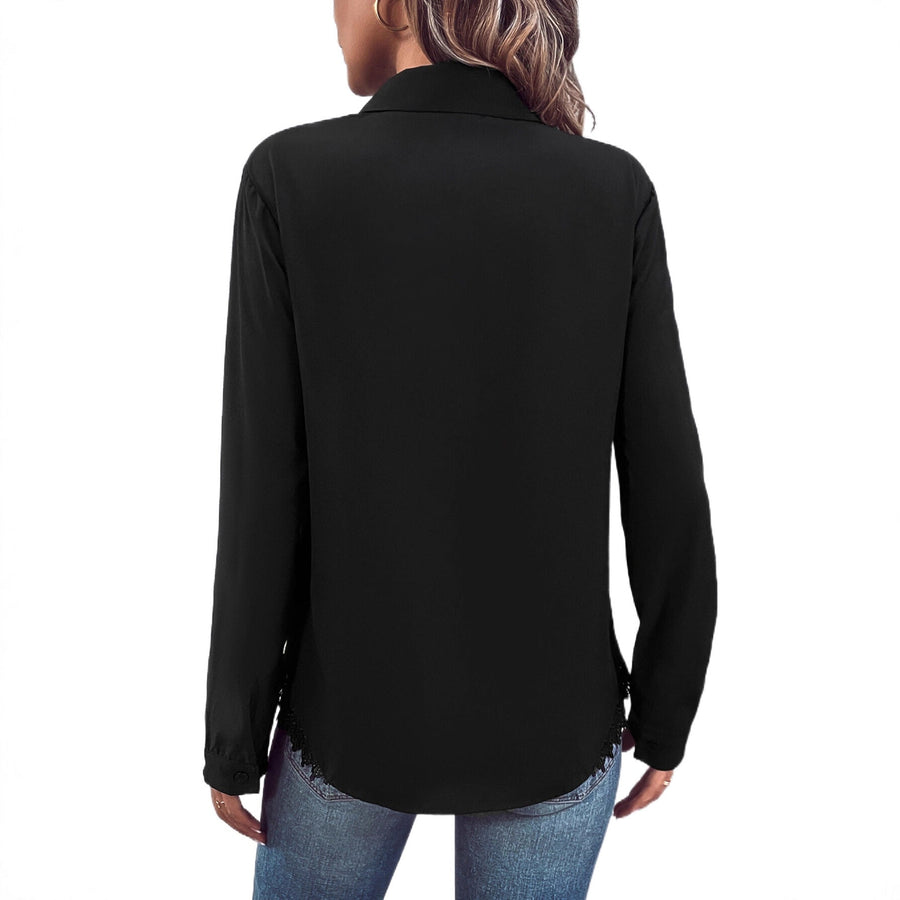 Damen elegante Bluse mit Spitze und Knopfleiste