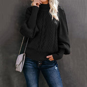 Damen Grobstrickpullover mit Stehkragen und Ballonärmeln