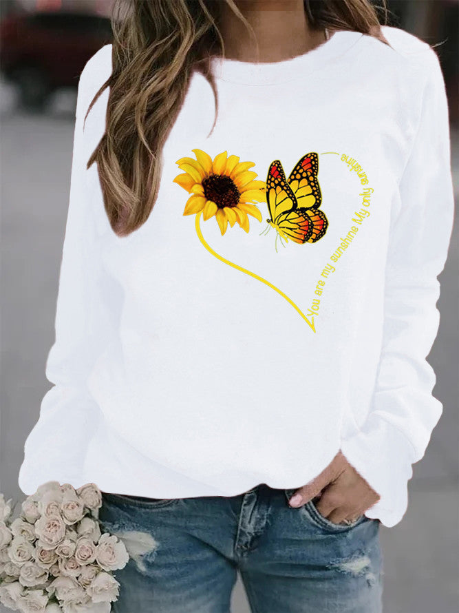 Damen Sweatshirt mit grafischem Schmetterlings- und Sonnenblumenmotiv