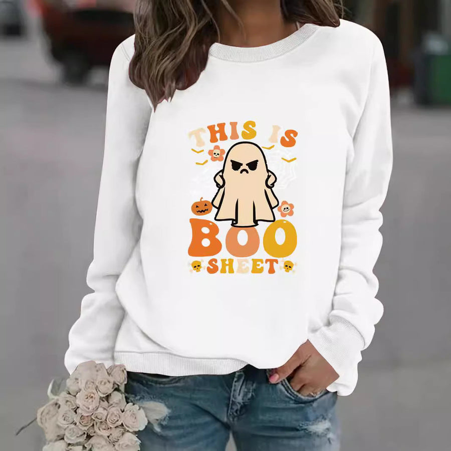 Damen Sweatshirt mit herbstlichem Geist-Print und lässigem Schnitt