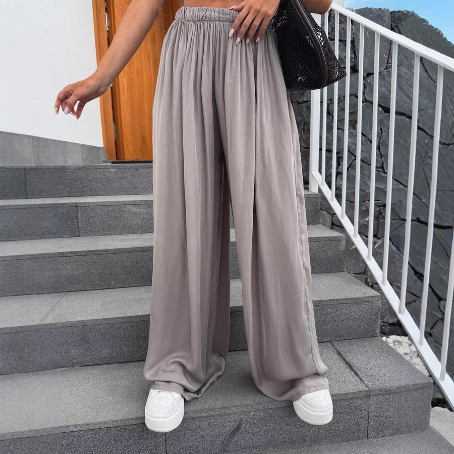Damen luftige Palazzo-Hose mit elastischem Bund und weitem Schnitt