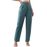 Damen elegante Hochbund-Hose mit schmalem Bein und Faltenwurf