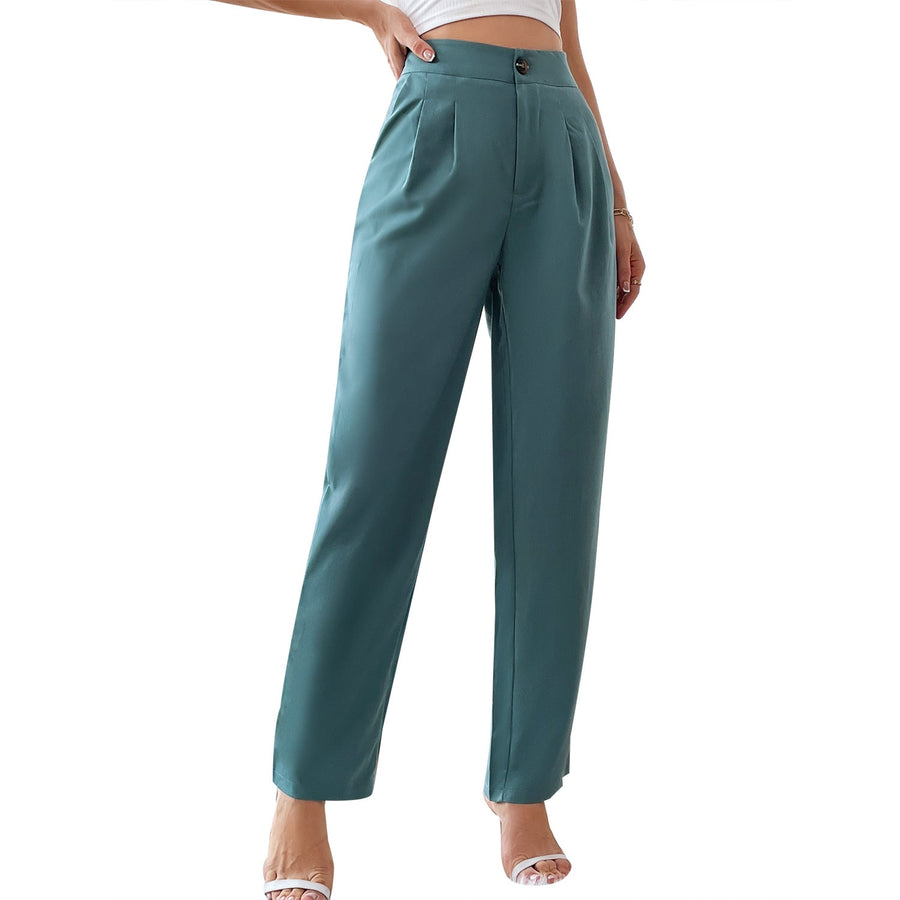 Damen elegante Hochbund-Hose mit schmalem Bein und Faltenwurf