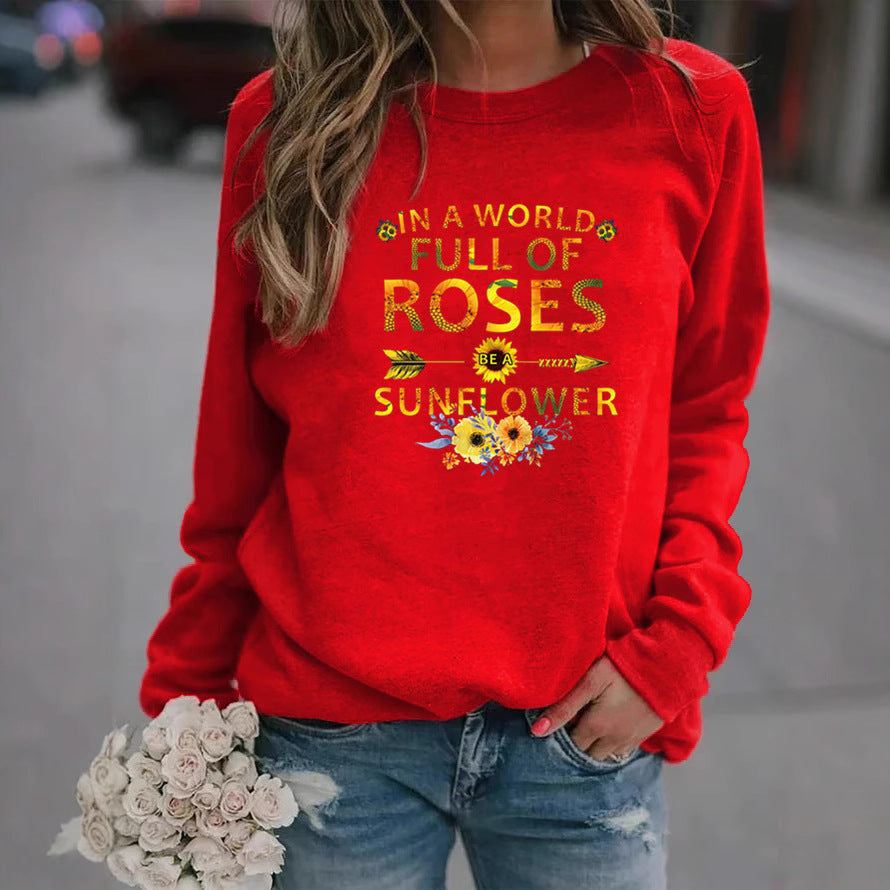 Damen Sweatshirt mit inspirierendem Motiv und Blumenverzierung