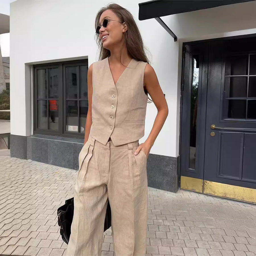 Zweiteiliges Set mit Weste & weiter Hose – Modern, Luftig & Smart