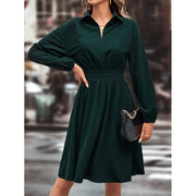 Damen elegantes Midi-Kleid mit Taillengummi und Puffärmeln