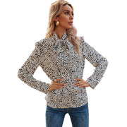 Damen elegante Bluse mit Rüschendetails und edlem Leopardenmuster