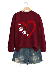Damen Sweatshirt mit kreativem Herz- und Pfotendesign