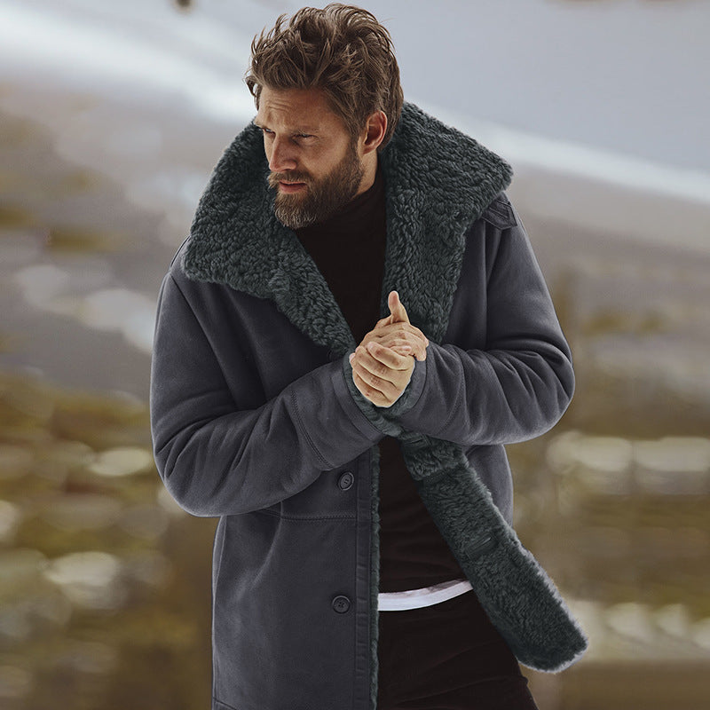 Herren Teddyfell-Mantel mit hochgeschlossenem Kragen Aliams