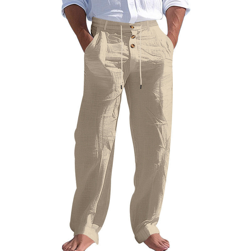 Herren lässige Leinenhose mit hohem Bund und bequemen Taschen Heidi-Mode