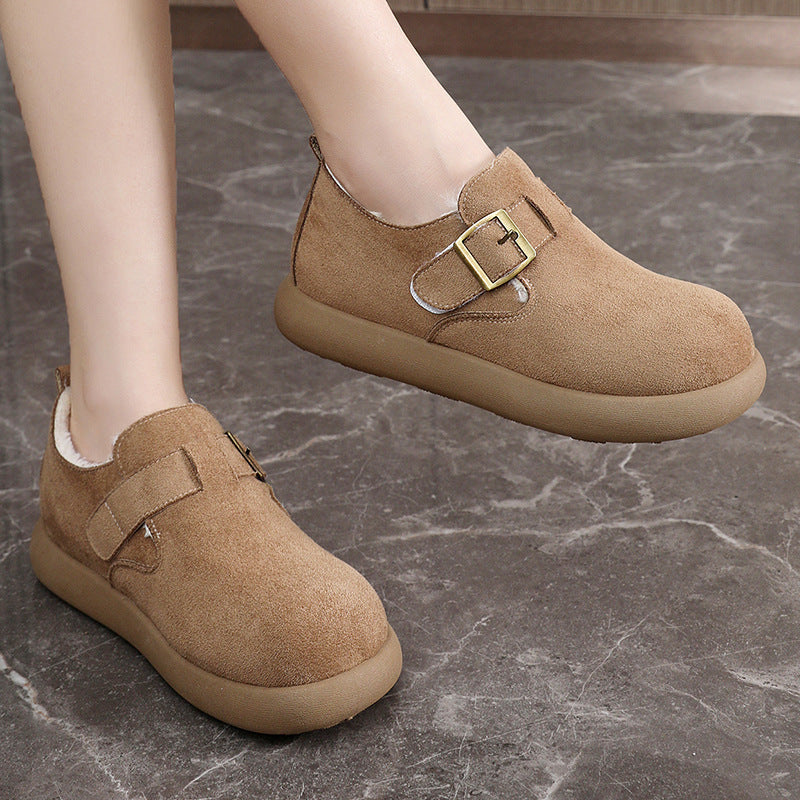 Damen Bequeme Slipper mit schnallenverzierung und weichem Fleece-Innenfutter