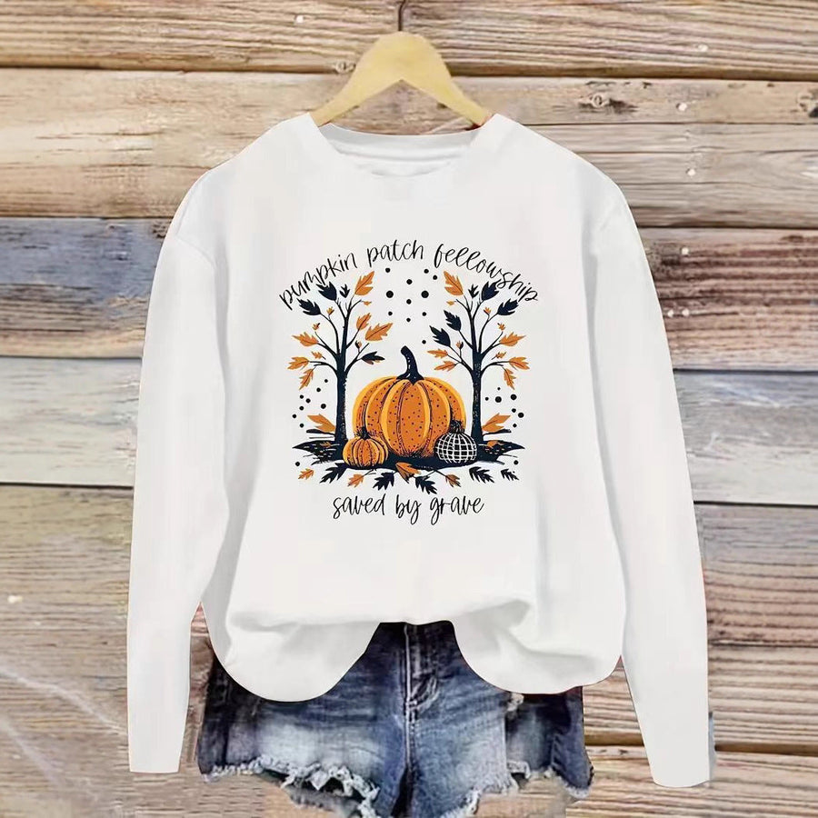 Damen Sweatshirt mit herbstlichem Kürbis-Motiv und lässigem Schnitt