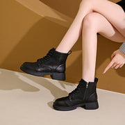 Damen stylische Schnürstiefeletten mit Reißverschluss und robustem Profil