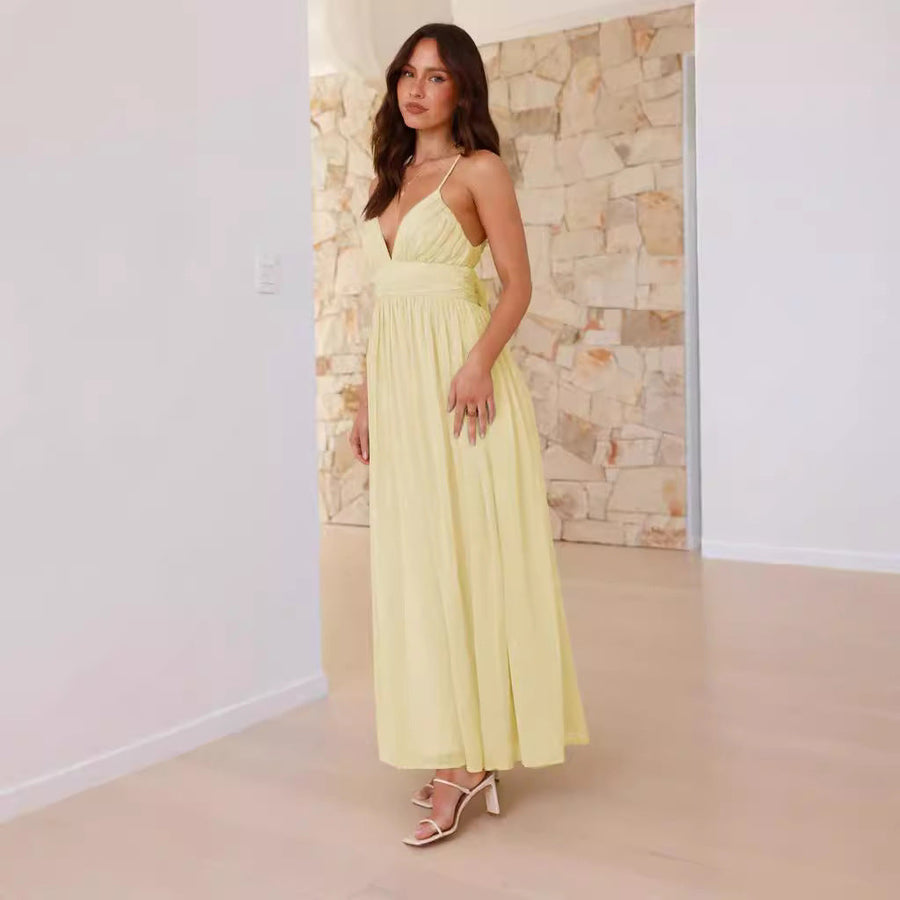 Damen Maxikleid mit schmalen Spaghetti-Trägern und elegantem Wickel-Design Heidi-Mode