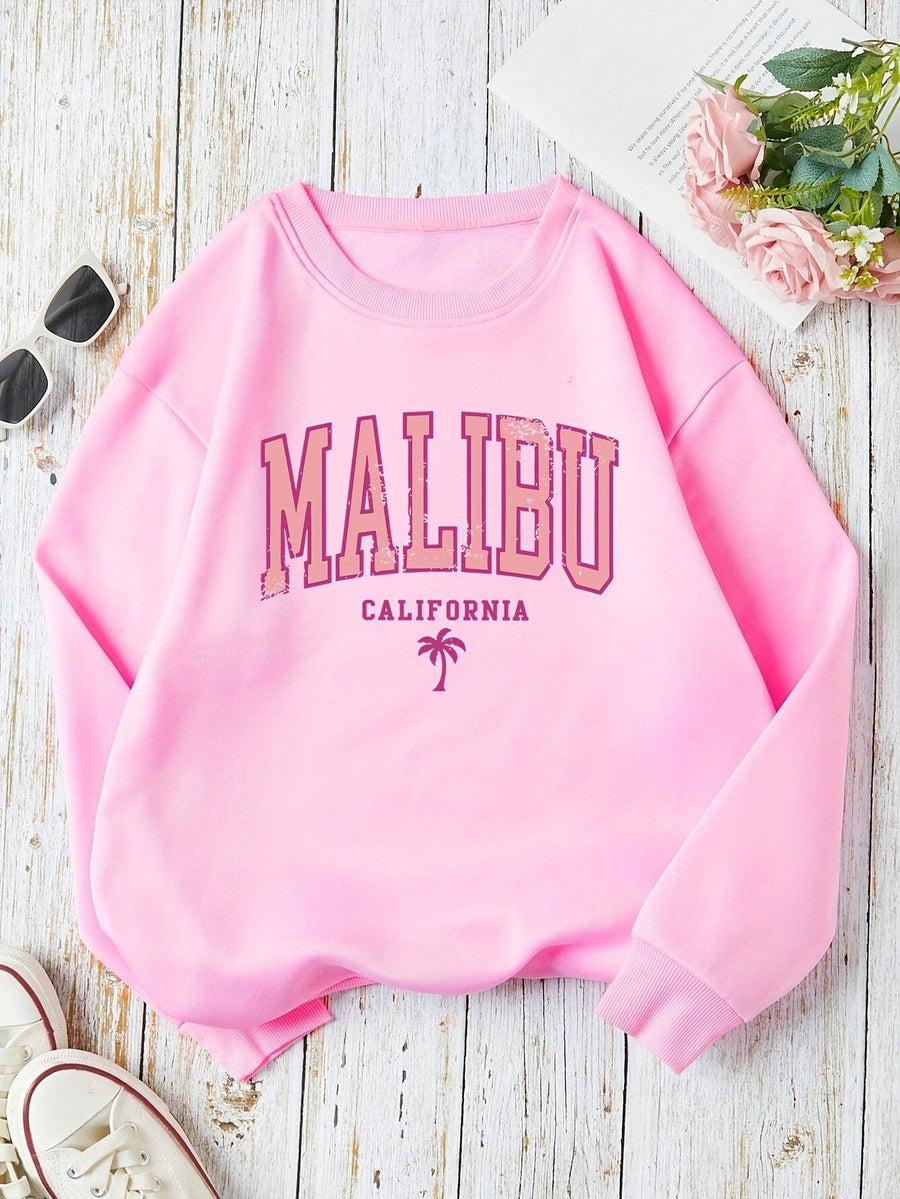 Damen Sweatshirt mit beschwingtem Malibu Schriftzug und lässigem Schnitt