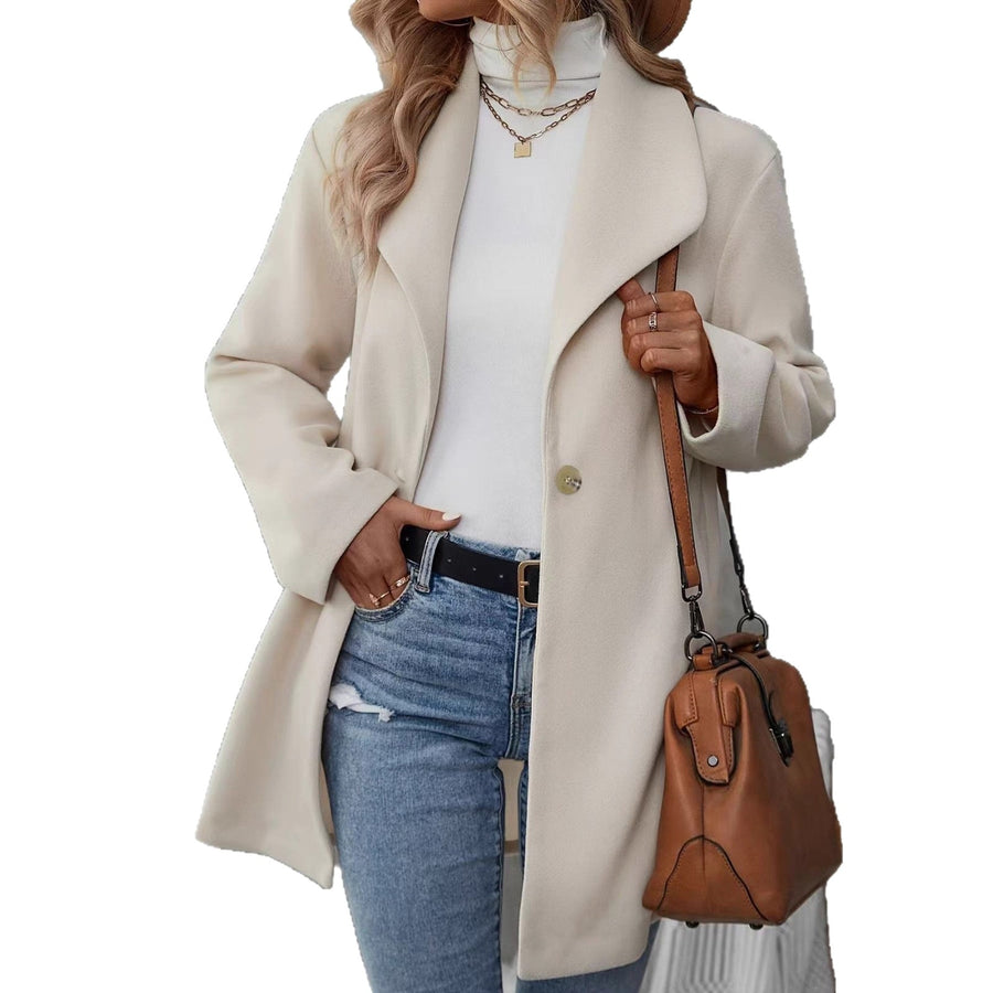 Damen moderne Übergangsjacke mit großem Revers und Knopfverschluss