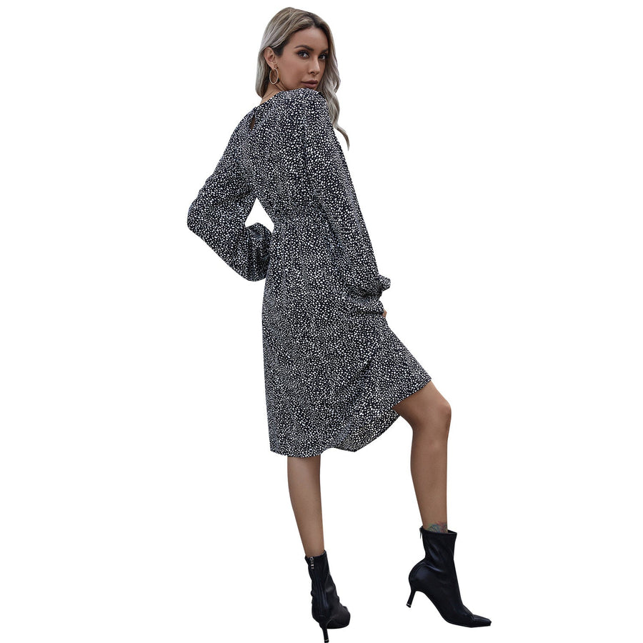 Damen elegantes Midikleid mit langen Puffärmeln und elastischem Taillenband