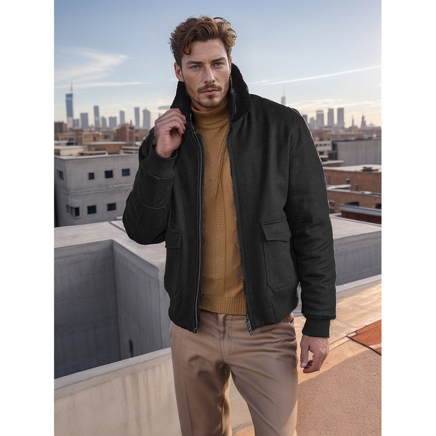 Herren modische Bomberjacke mit weichem Teddyfellkragen Aliams