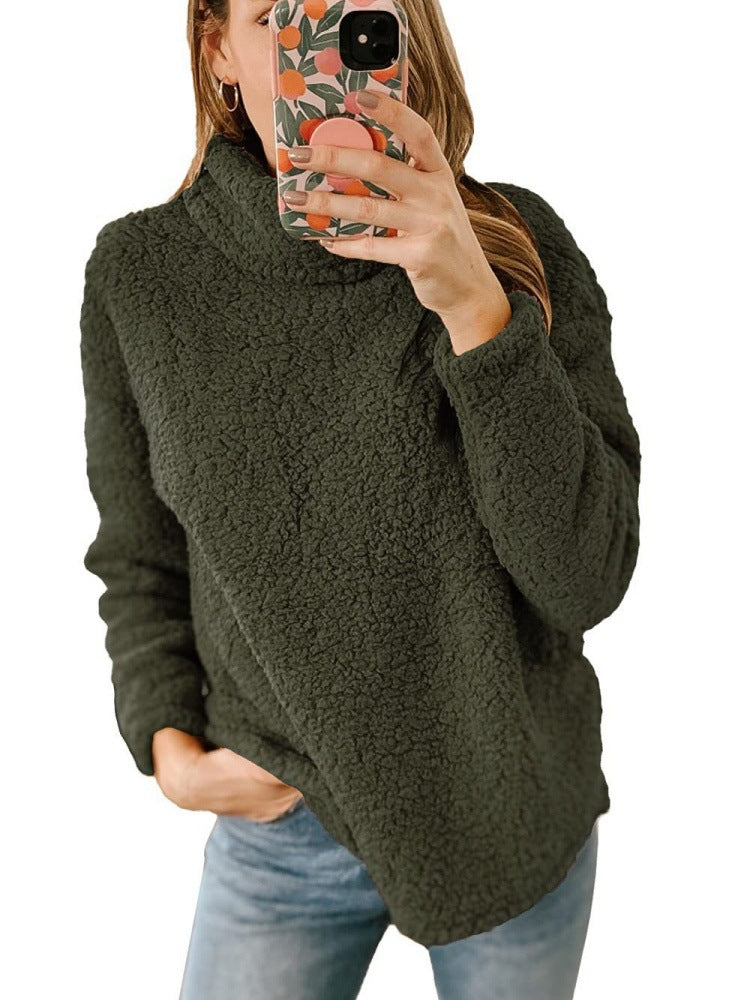 Damen Kuscheliger Fleece-Pullover mit hohem Kragen und strukturierter Oberfläche