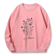 Damen Sweatshirt mit floralem Wildblumenprint und kuscheligem Innenfutter