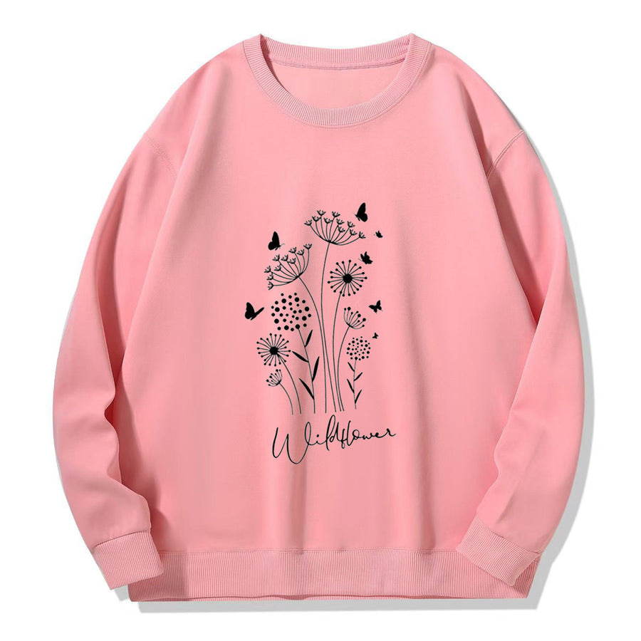Damen Sweatshirt mit floralem Wildblumenprint und kuscheligem Innenfutter