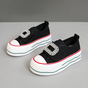 Damen Sneakers mit funkelndem Schnallen-Design und hoher Plattform