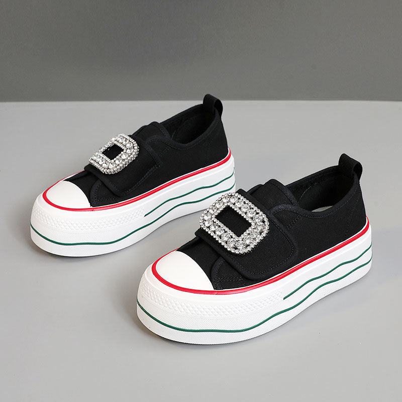 Damen Sneakers mit funkelndem Schnallen-Design und hoher Plattform